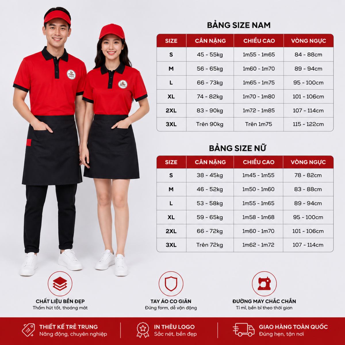 Bảng size áo thun HAN05103 dành cho cả nam và nữ