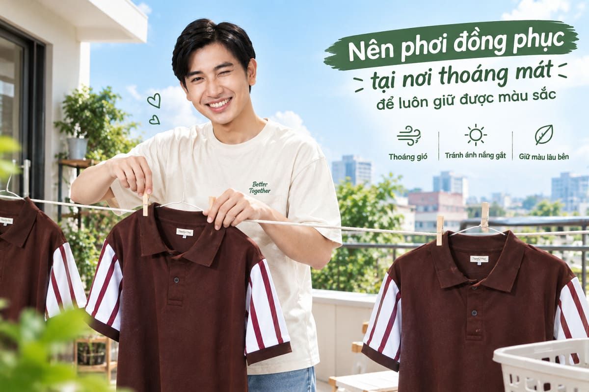 Nên phơi đồng phục tại nơi thoáng mát để luôn giữ được màu sắc