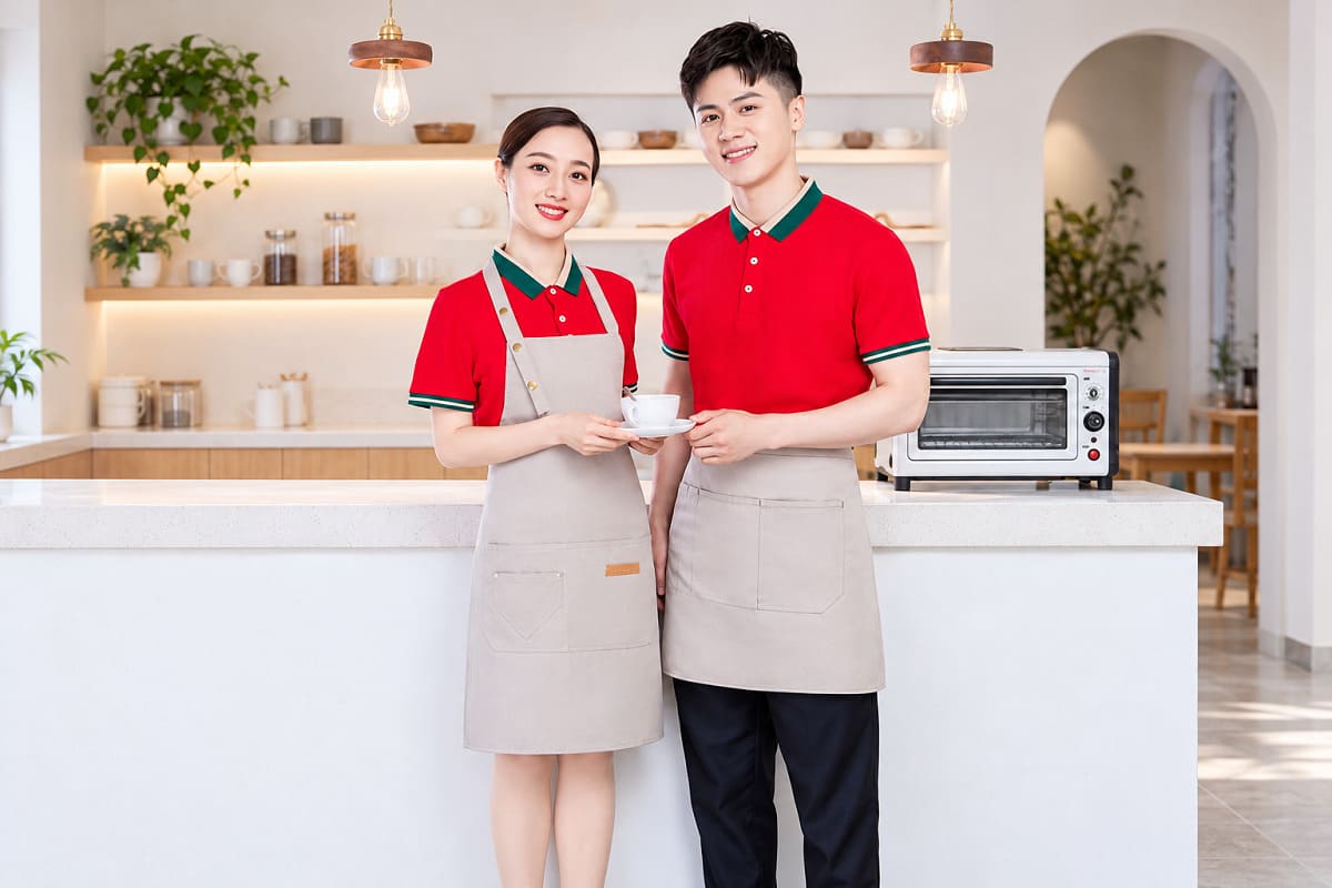 Áo polo màu đỏ kết hợp cùng cổ áo xanh lá nổi bật