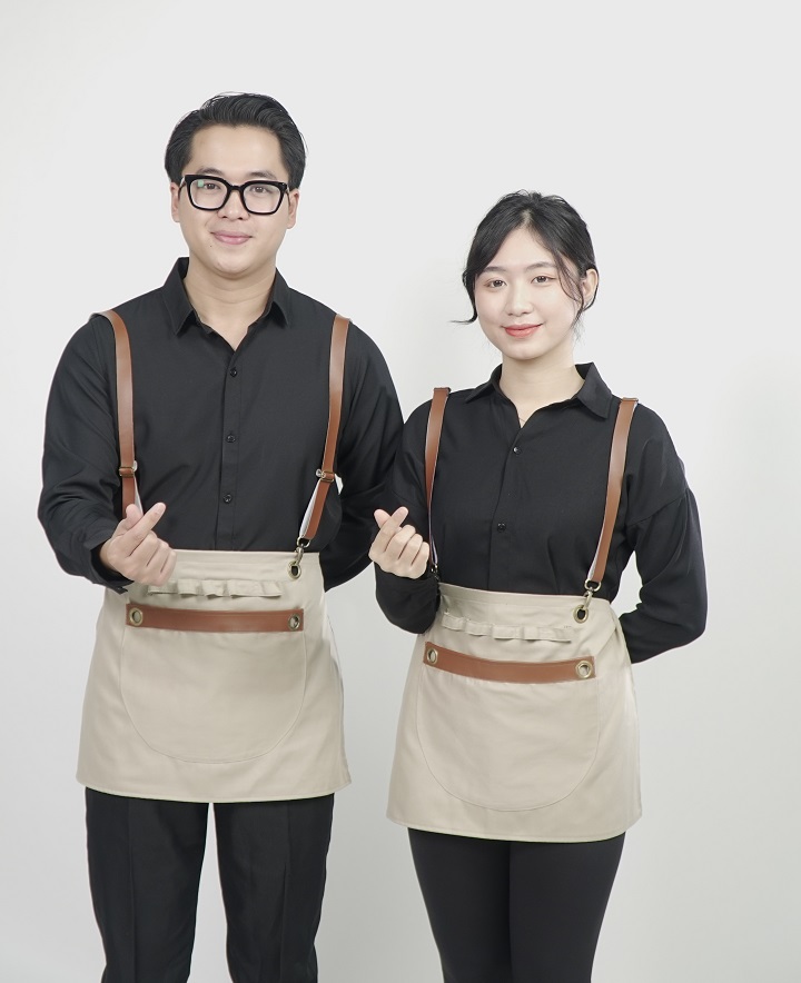 Đồng phục tạp dề màu nâu nhạt ngắn nửa người cao cấp