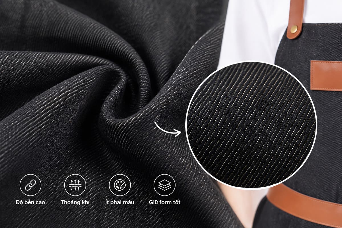 Tạp dề sử dụng chất liệu vải denim có độ bền cao
