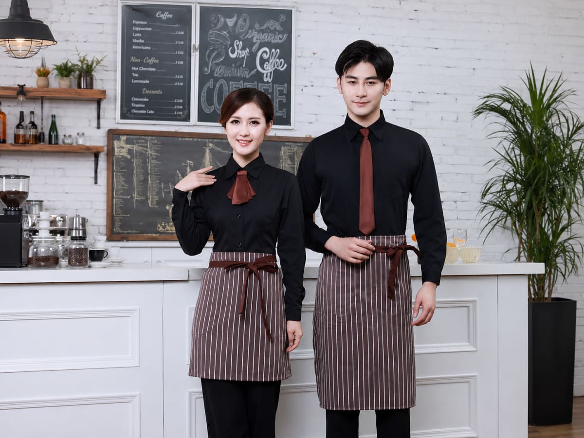 Áo sơ mi kết hợp cùng nơ và cà vạt thể hiện sự sang trọng cho nhà hàng Âu
