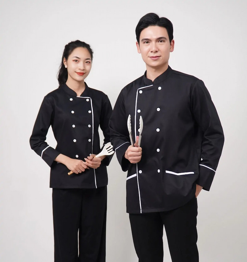 Đồng phục áo bếp dài tay màu đen mang phong cách chuyên nghiệp Đồng phục áo bếp dài tay màu đen mang phong cách chuyên nghiệp