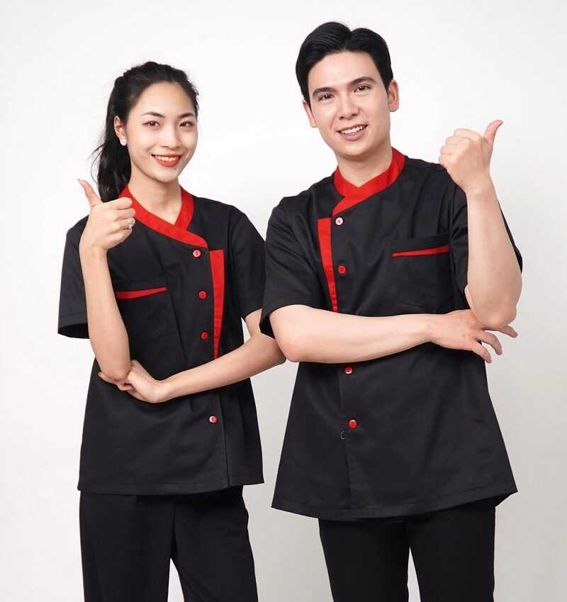 Áo đầu bếp ngắn tay với thiết kế đơn giản, hiện đại