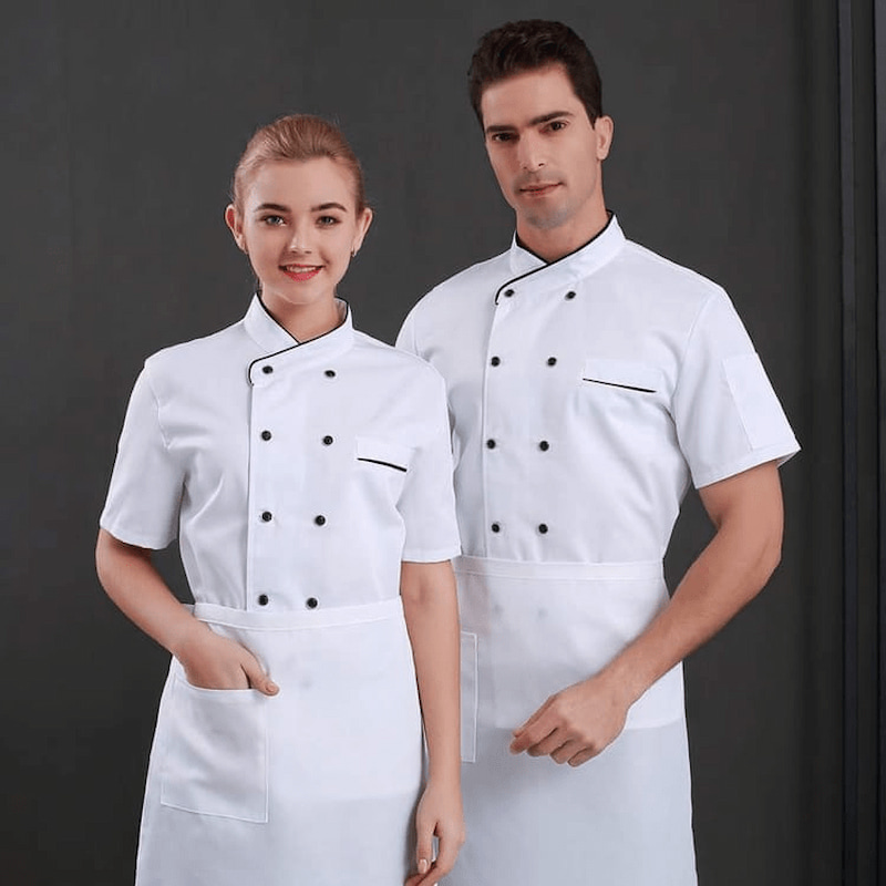Áo bếp nữ màu trắng kiểu dáng truyền thống