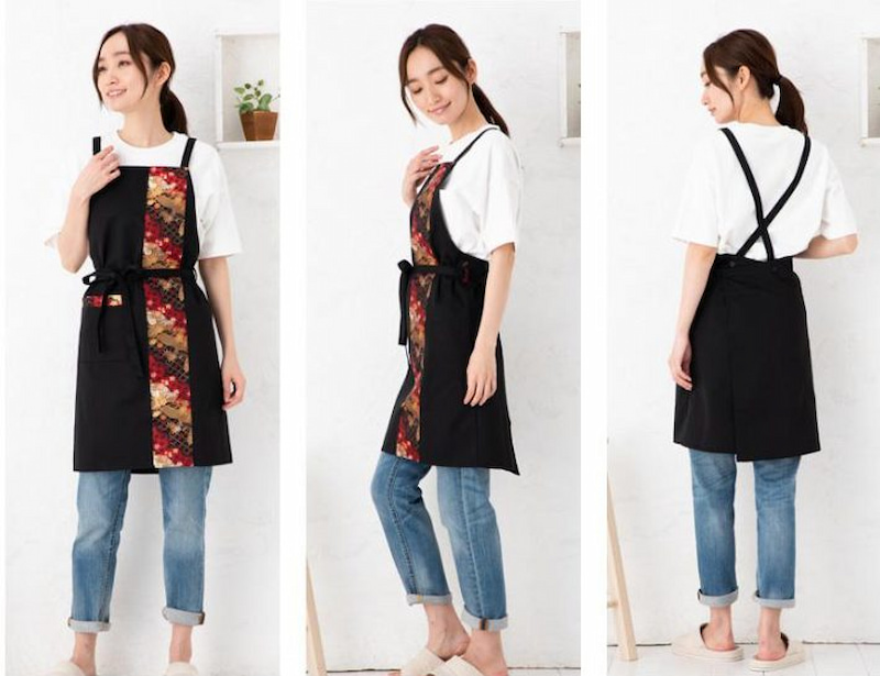 Tạp dề phong cách Nhật Bản với điểm nhấn ở phần họa tiết, hoa văn Tạp dề phong cách Nhật Bản với điểm nhấn ở phần họa tiết, hoa văn