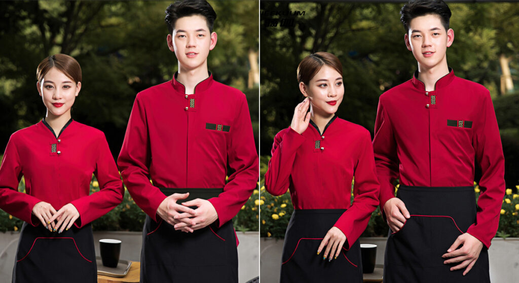 Mẫu đồng phục lễ tân nhà hàng chất vải mềm mịn co giản tốt
