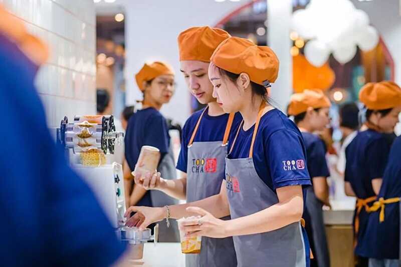 Áo thun cổ tròn đồng phục trà sữa Toocha nổi bật màu xanh than