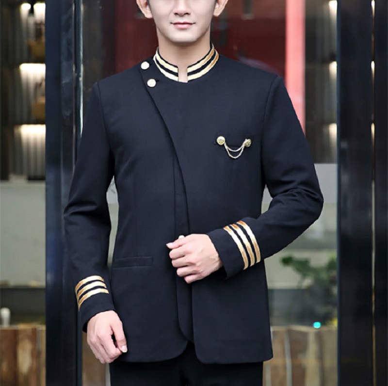 Đồng phục Bellman khách sạn màu đen viền cổ vàng