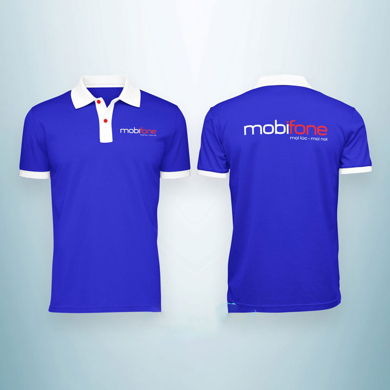 Logo trên đồng phục Mobifone với sự kết hợp hài hòa giữa hai màu sắc xanh dương và đỏ