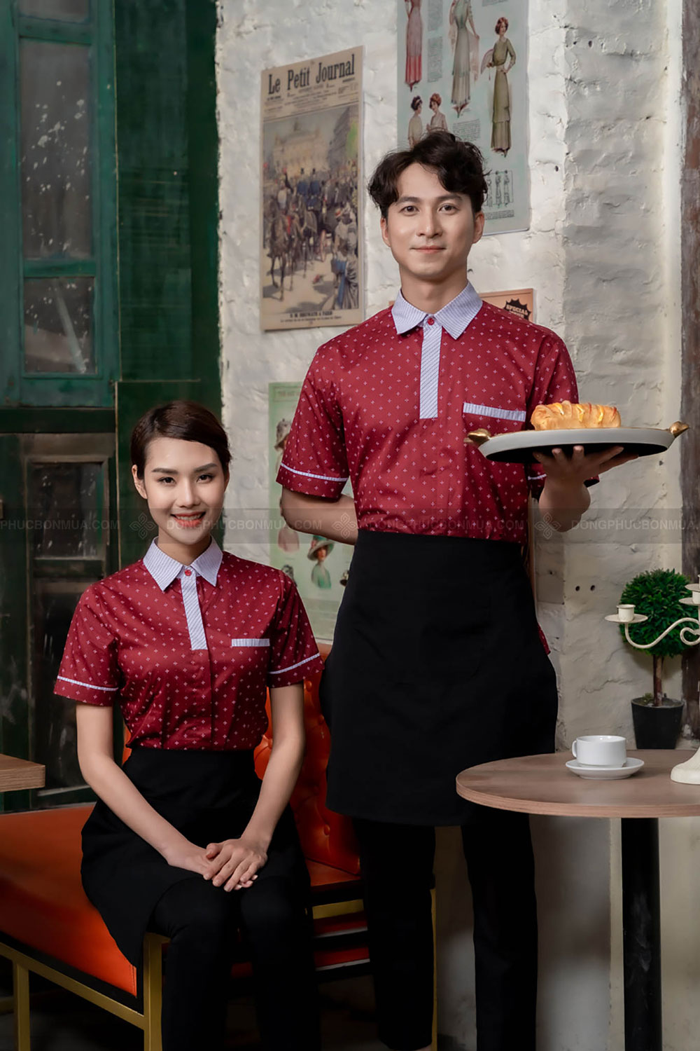 dong-phuc-nha-hang-mau-do-phoi-co-xanh-ava Mẫu đồng phục nhà hàng màu đỏ phối cổ xanh