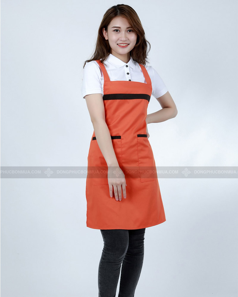 Đồng phục tạp dề yếm cao cấp màu cam phối đen đẹp