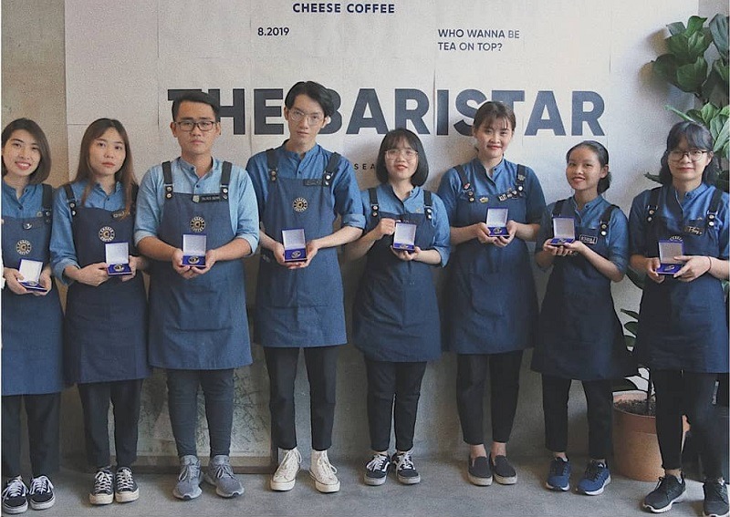 Áo thun có cổ đồng phục màu xanh Cheese Coffee