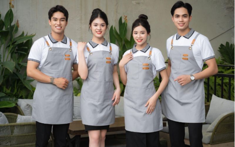 May tạp dề quán buffet dạng yếm dài