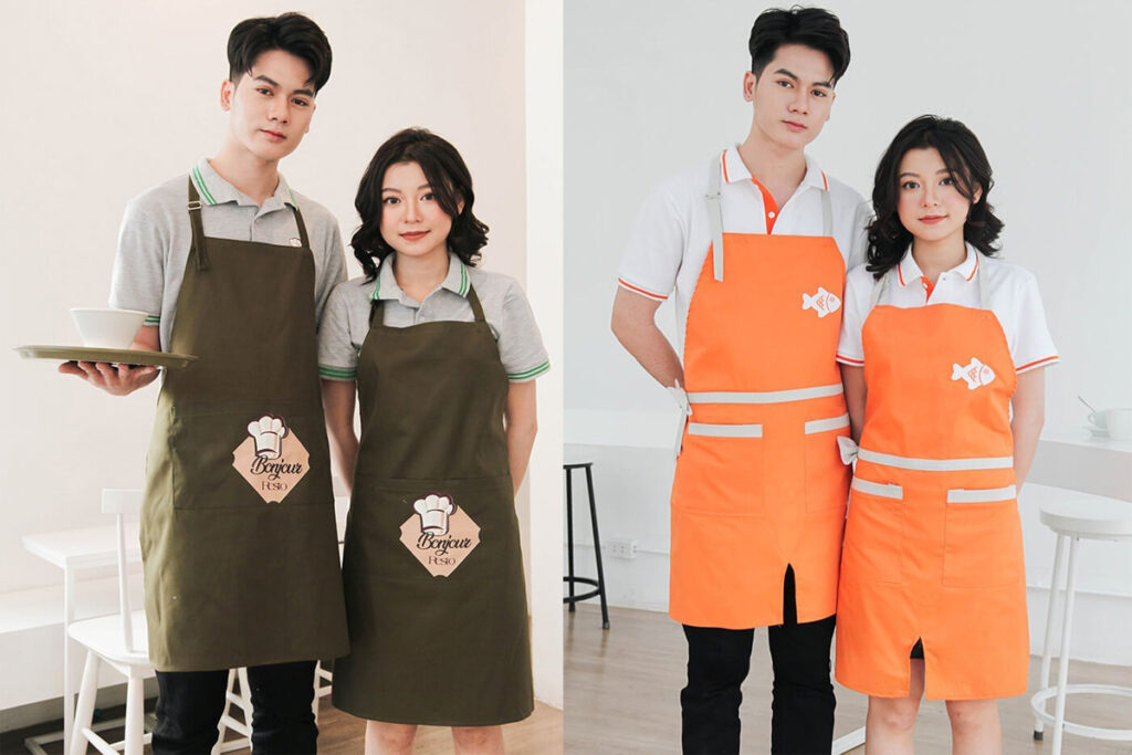 Mẫu đồng phục tạp dề dài phối áo thun
