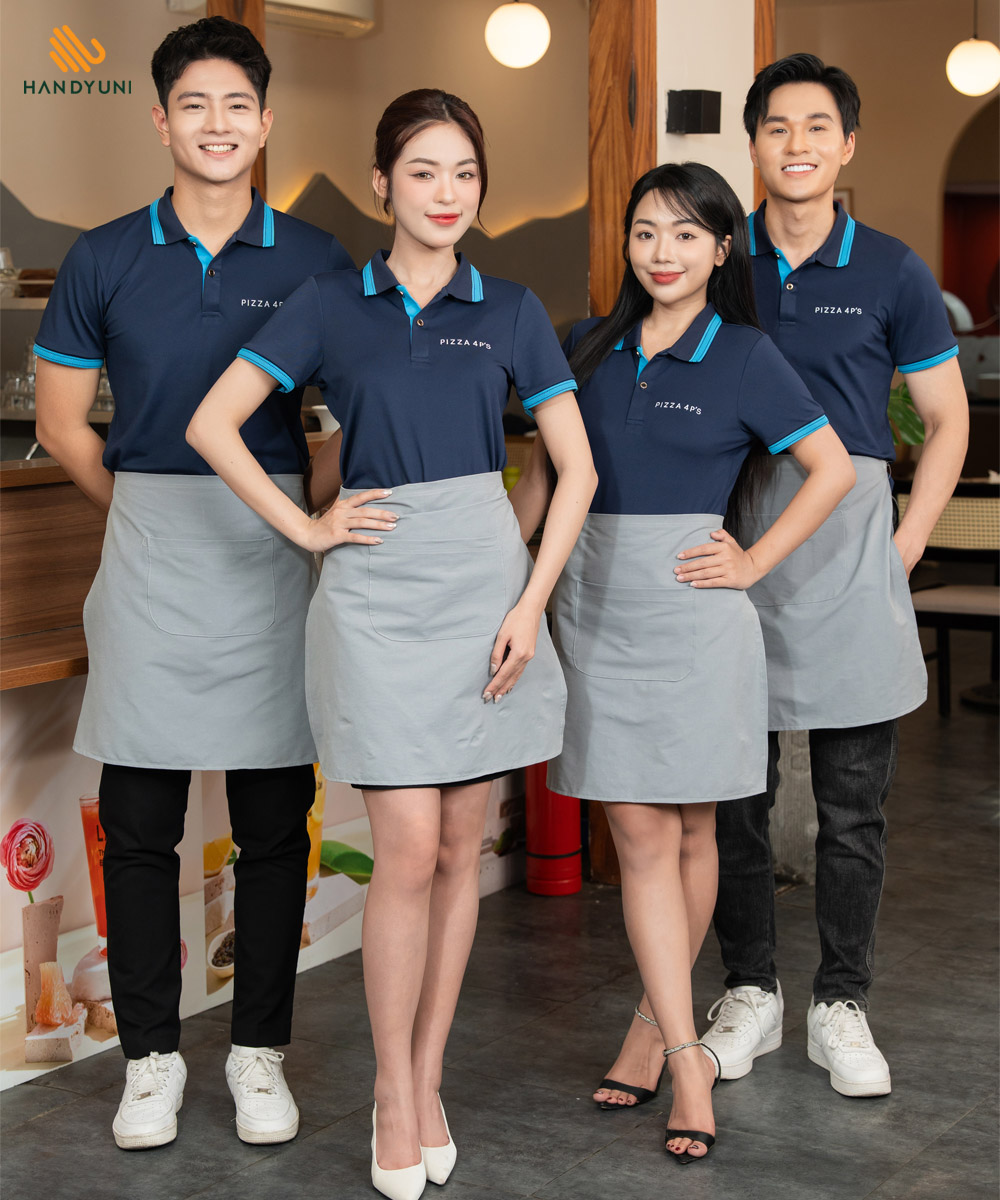 Áo Đồng Phục Tiệm Pizza | Polo Xanh Navy Cao Cấp, In/Thêu Logo Sắc Nét