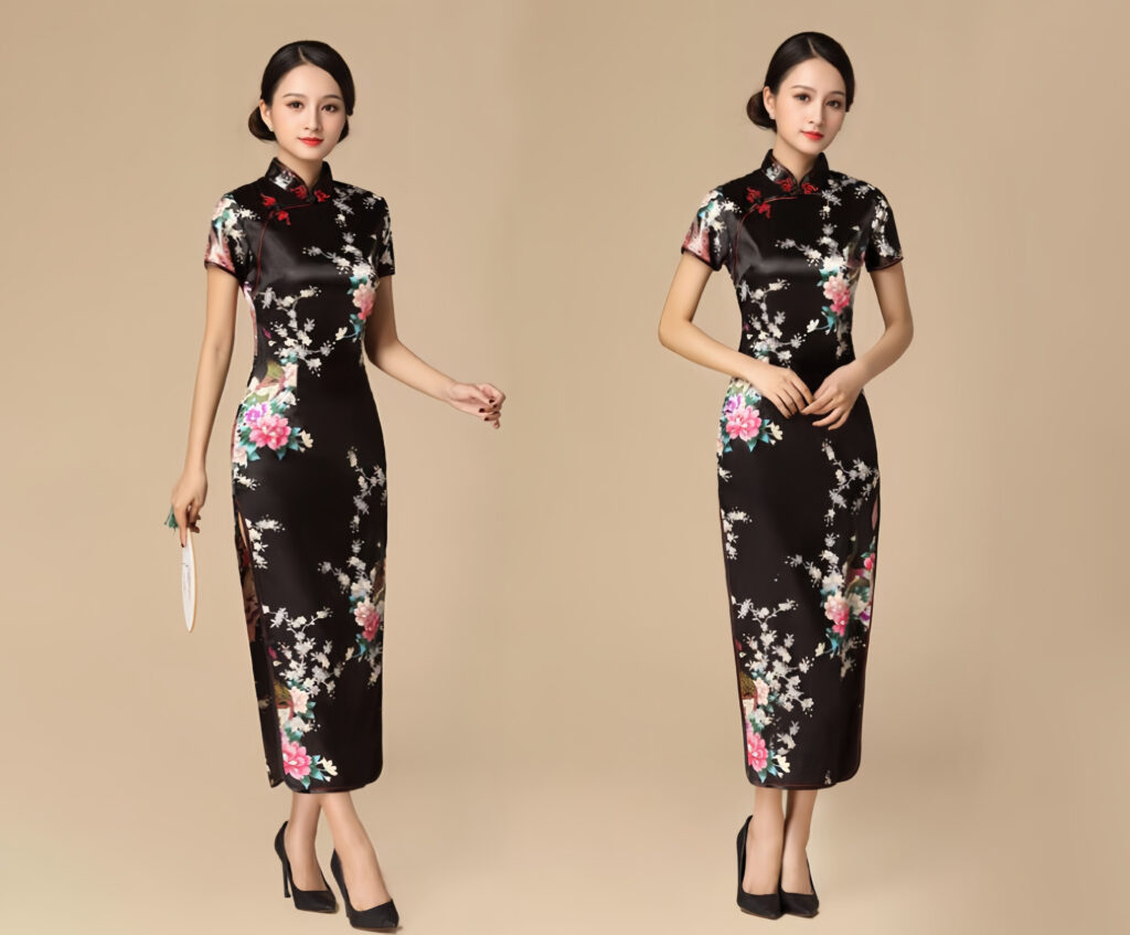 Mẫu đồng phục sườn xám nhà hàng Trung Quốc chất vải tơ tằm