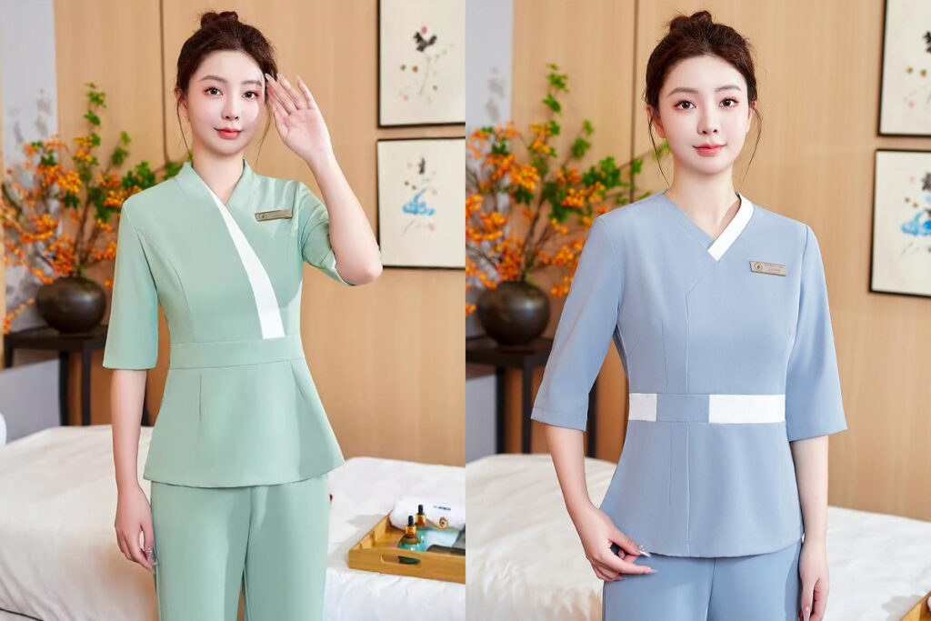 Nên chọn form áo spa ôm vừa nhưng vẫn có độ co giãn