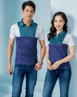 Áo thun đồng phục xanh phối trắng