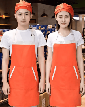 Combo áo thun màu trắng cùng mũ và tạp dề cam