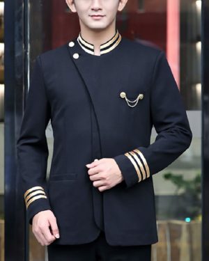 Đồng phục Bellman khách sạn màu đen viền cổ vàng