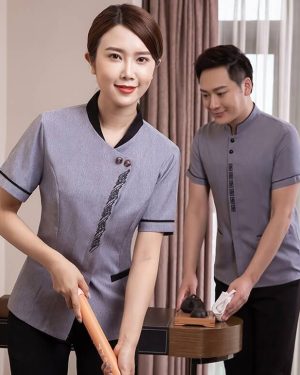 Đồng phục buồng phòng khách sạn màu ghi