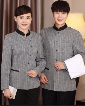 Đồng phục buồng phòng khách sạn màu xám dài tay