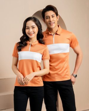 đồng phục công ty cổ khóa kéo phối màu cam