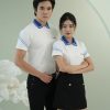 Áo đồng phục công ty màu trắng phối xanh MB