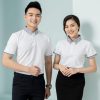 Đồng phục cửa hàng điện tử điện lạnh màu trắng phối cổ áo caro