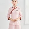 Đồng phục lễ tân spa màu hồng viền cam