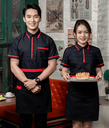 Đồng phục nhà hàng Hàn Quốc áo sơ mi + tạp dề