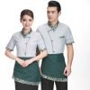 Đồng phục nhà hàng Hàn Quốc áo xanh viền hoa
