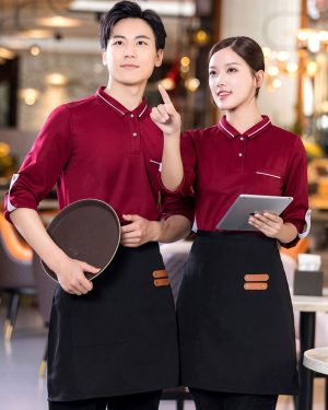 Đồng phục nhà hàng dài tay có cổ nhà hàng màu đỏ