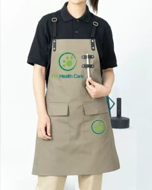 Đồng phục pet shop áo đen tạp dề màu be