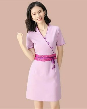 Đồng phục spa màu tím hiện đại