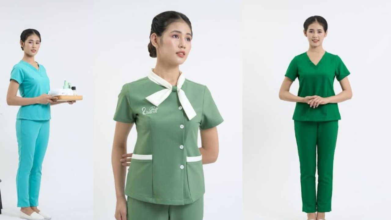 đồng phục spa màu xanh