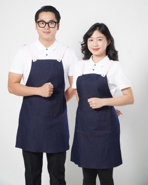 Đồng phục tạp dề màu xanh đen phối dây trắng