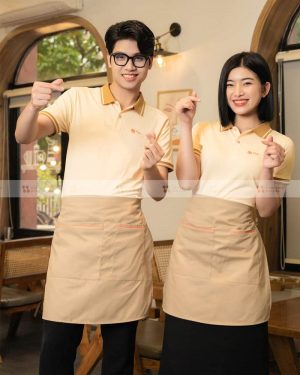Đồng phục tạp dề dáng ngắn màu vàng nhạt nhà hàng Thái Lan