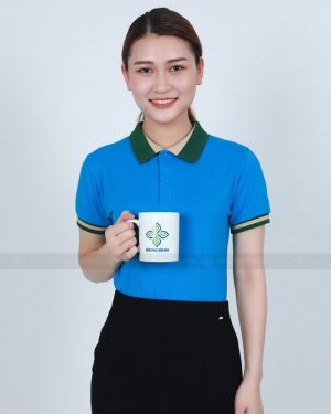 Áo thun đồng phục xanh ya phối cổ xanh lá be