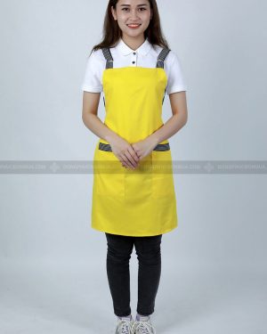 Tạp dề nhà hàng đồng phục màu vàng phối dây kẻ sọc