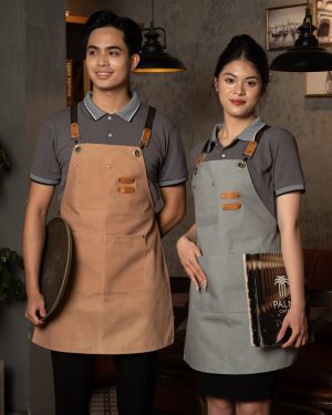 Tạp dề cà phê màu xám và be