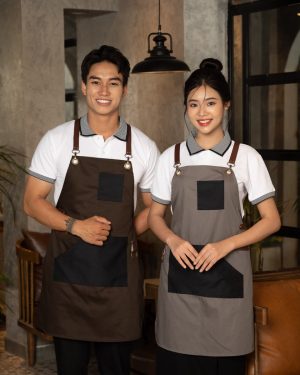 Tạp dề cà phê màu xám và nâu đậm