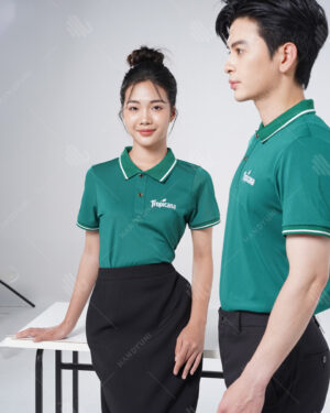 Áo đồng phục công ty Tropicana thêu logo sắc nét