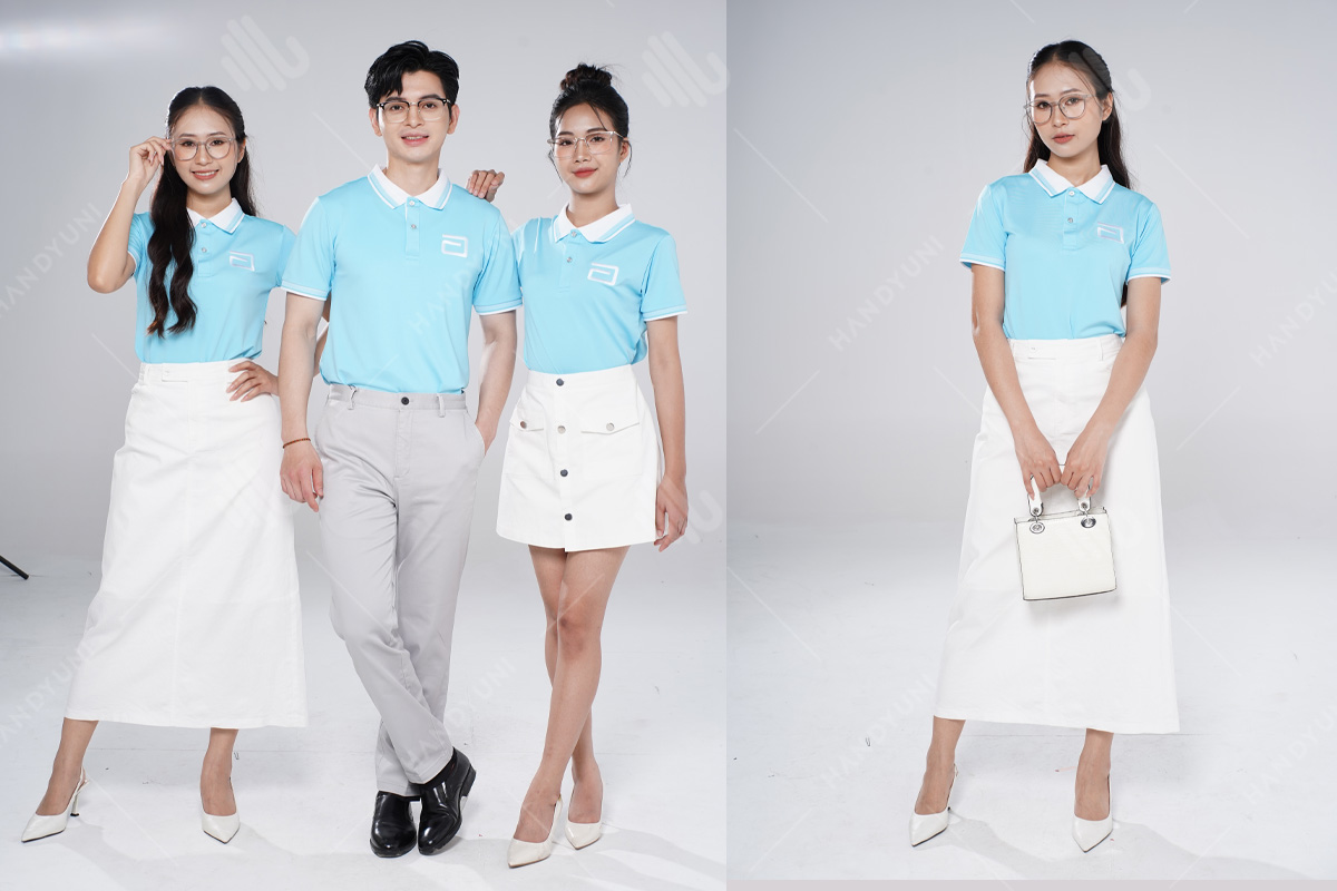 Mẫu áo polo đồng phục công ty xanh pastel đẹp, bền