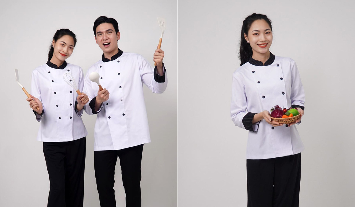 Mẫu đồng phục bếp bền đẹp, ít nhăn - phù hợp sử dụng lâu dài trong bếp công nghiệp