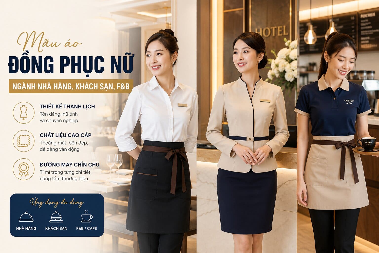 Đồng phục F&B cần đảm bảo sự thoải mái, bền đẹp và phù hợp với từng vị trí phục vụ trong nhà hàng, khách sạn