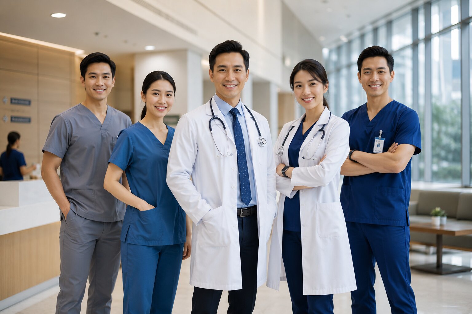 Đồng phục ngành y tế cần thể hiện sự sạch sẽ, chuyên nghiệp và tạo cảm giác an tâm cho người bệnh
