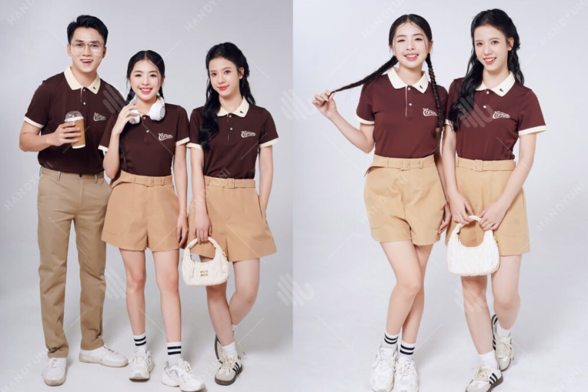 Mẫu áo polo đồng phục doanh nghiệp được phối màu tinh tế, giúp logo thương hiệu nổi bật hơn trên nền áo 