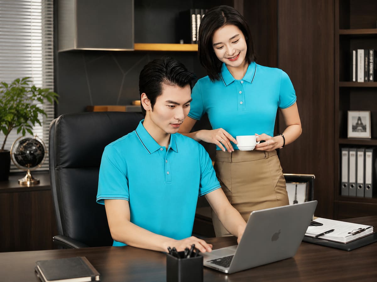 Áo đồng phục màu xanh ngọc bích đậm tạo cảm giác nổi bật nhưng vẫn khá sang